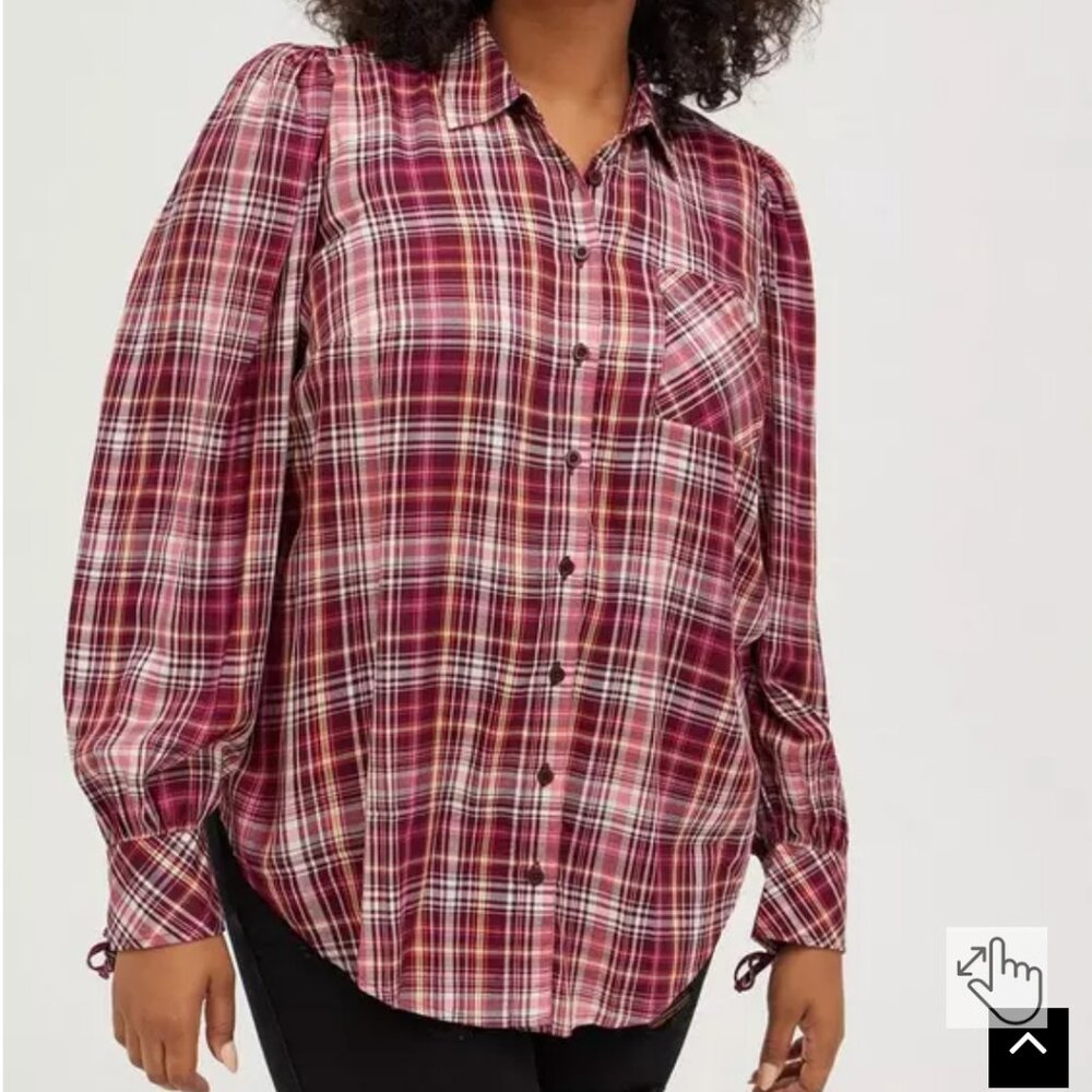 Torrid puff sleeve plaid twill shirt